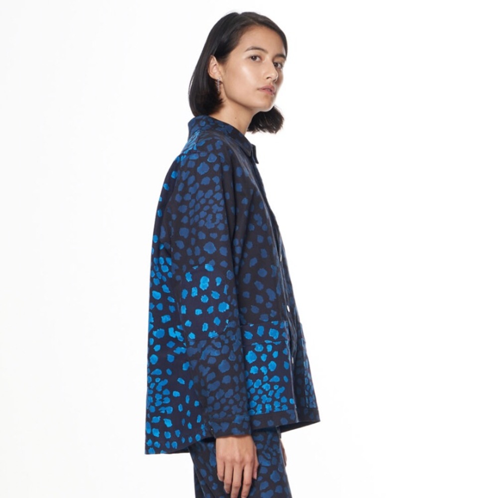 The Kit blue camouflage denim blazer by Project Runway winner Daniel Vosovic.